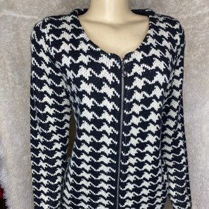 Houndstooth Cardigan Sweater w/ Zipper